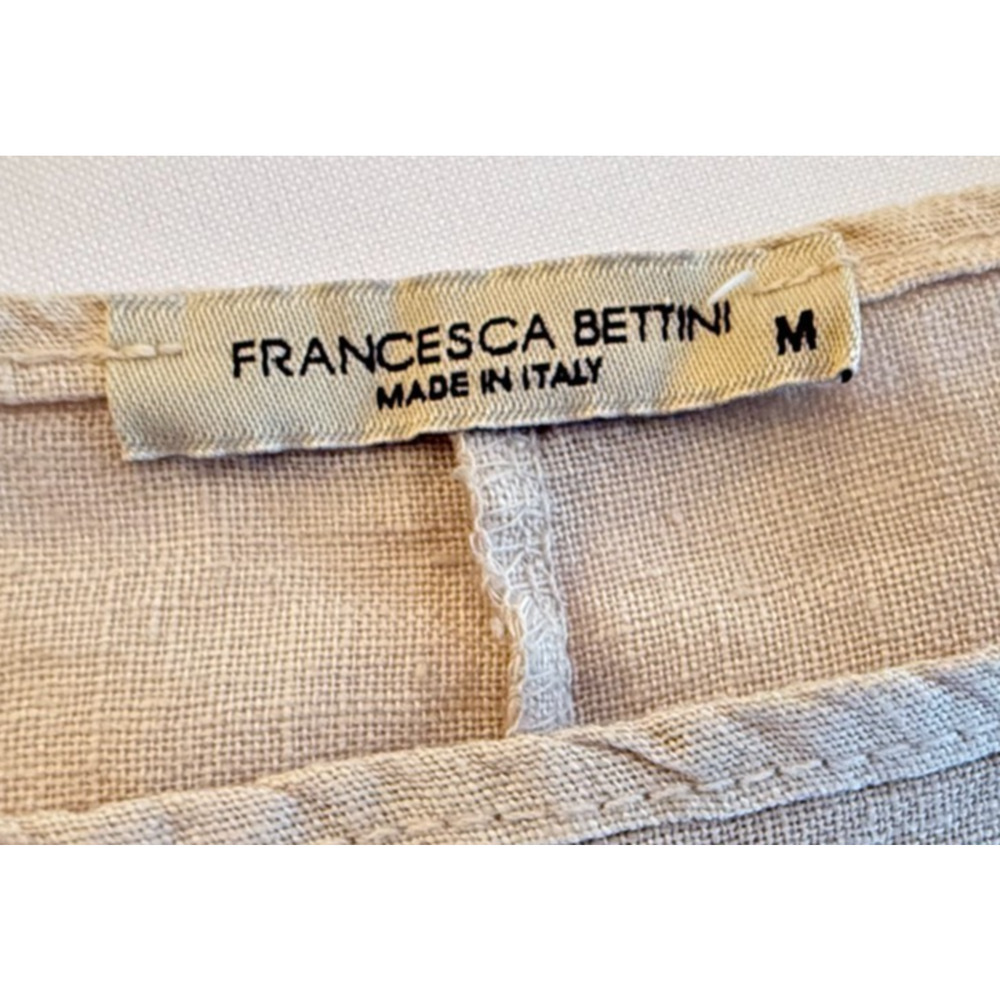 Francesca Bettini Womens M Beige Linen Eyelet Lace Hem 3/4 Sleeve Italy Boho Top - Picture 9 of 10